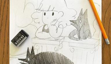 pencil drawing of girl and foxes by giorgiko